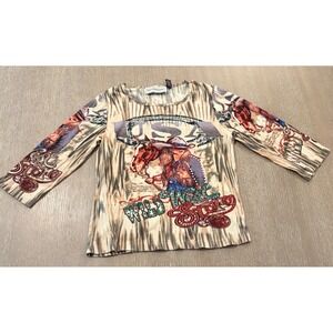 Bit & Bridle Wild West Story Cowboy Horse Graphic Tee Shirt Womens Large Western